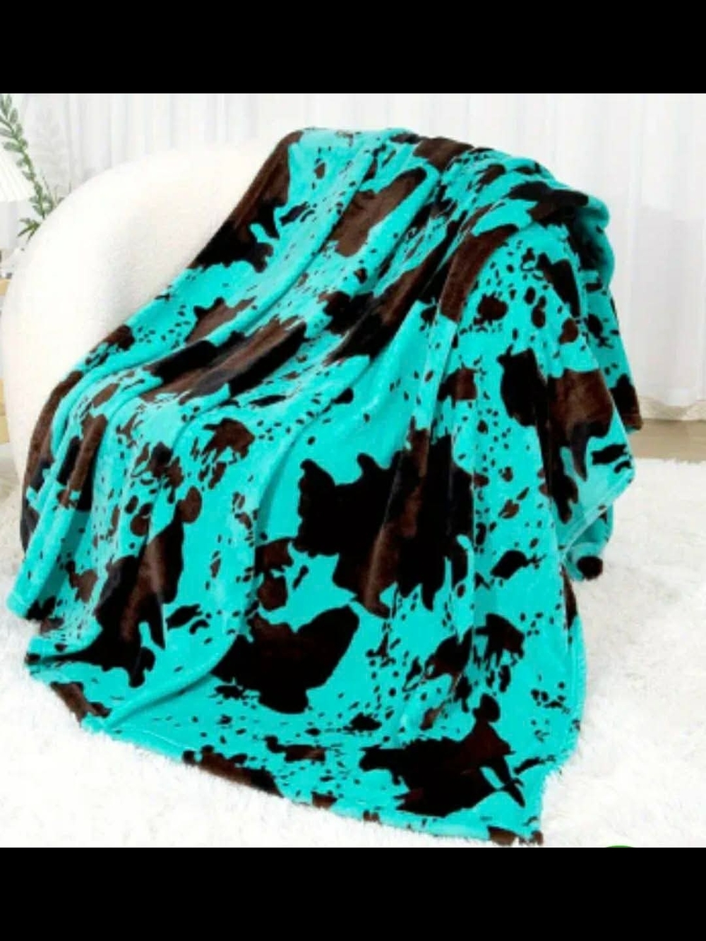 Soft Turquoise and Brown Plush Throw Blanket - Cozy Home Bedding